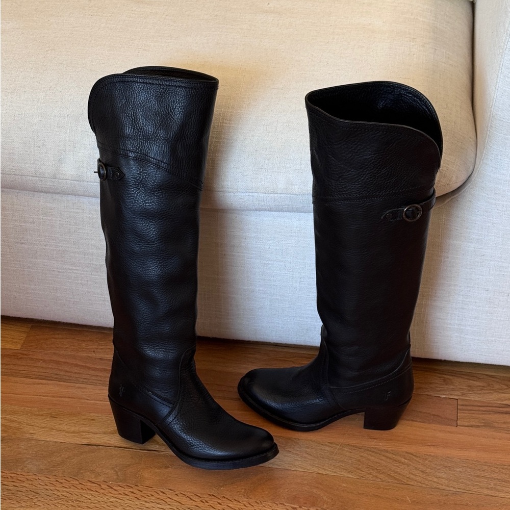 FRYE SHOES JANE TALL CUFF BOOTS‎ BLACK LEATHER PULL Size 6 B